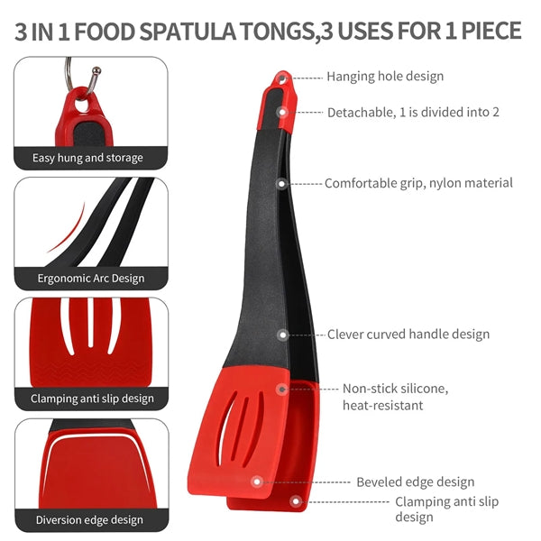 3 in 1 Kitchen Silicone Spatula Tongs