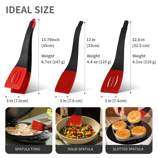 3 in 1 Kitchen Silicone Spatula Tongs