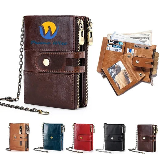 Genuine Leather Detachable RFID Wallet with Chain