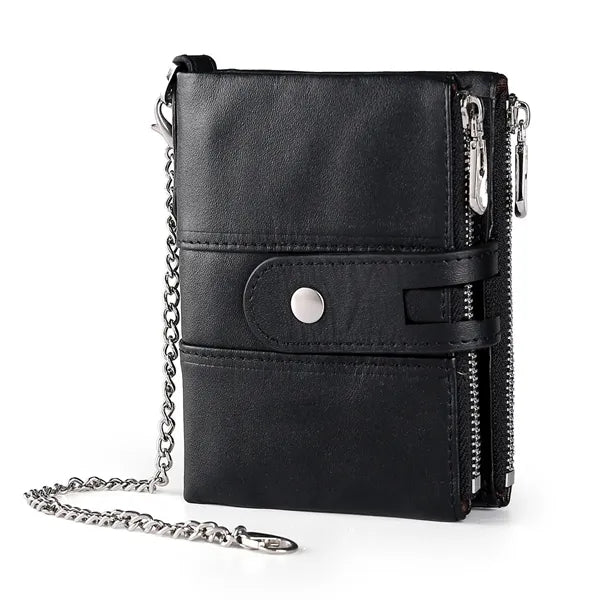 Genuine Leather Detachable RFID Wallet with Chain