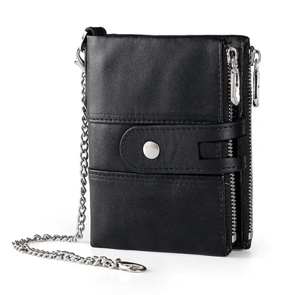 Genuine Leather Detachable RFID Wallet with Chain