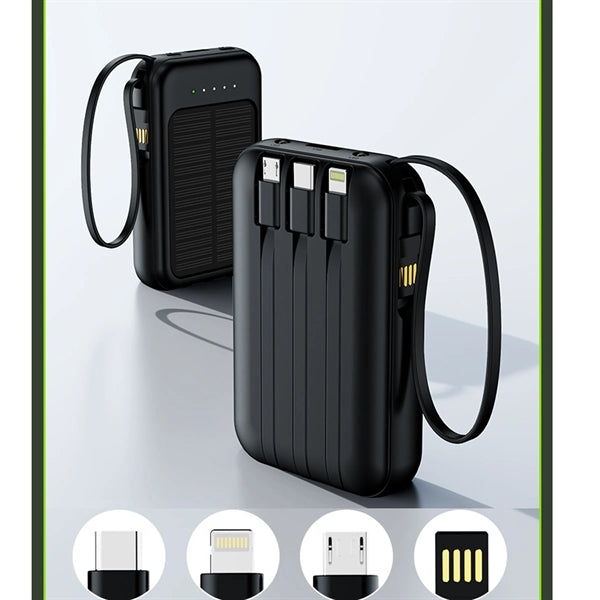 10000Mah Solar Power Bank Portable Charger Built-In Cables