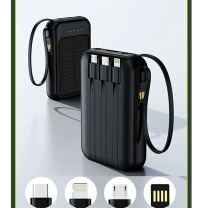 10000Mah Solar Power Bank Portable Charger Built-In Cables