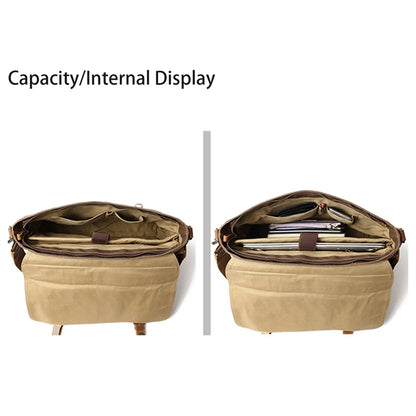 Genuine Leather Waxed Canvas Messenger Bag