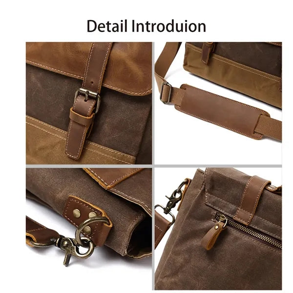 Genuine Leather Waxed Canvas Messenger Bag