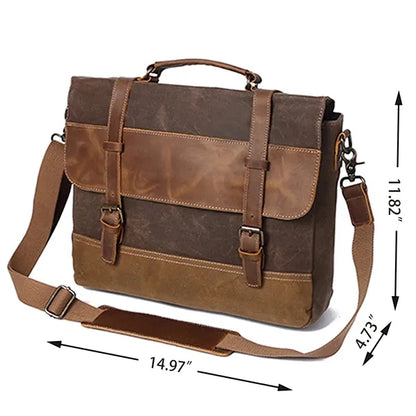 Genuine Leather Waxed Canvas Messenger Bag