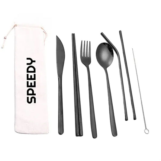 Portable Stainless Steel 7-Pieces Flatware Set with Pouch