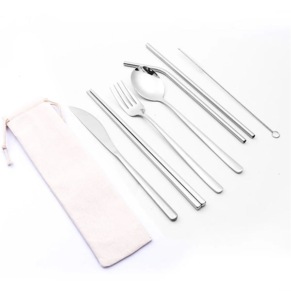 Portable Stainless Steel 7-Pieces Flatware Set with Pouch