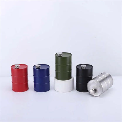 25Oz. Stainless Steel Oil Drum Shape Flask