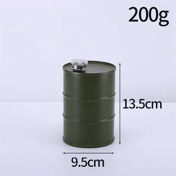 25Oz. Stainless Steel Oil Drum Shape Flask