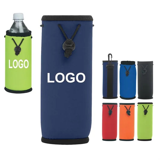 20 Oz Neoprene Bottle Insulated Drawstring Bag With Clip