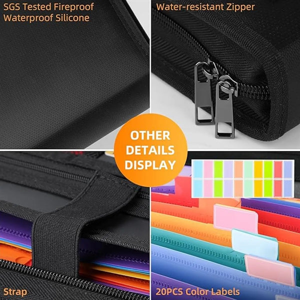 Accordion File Organizer Fireproof Folder with Zipper & Labe