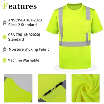 ANSI Class 2 HiVis Reflective Tape Safety Breathable T-Shirt