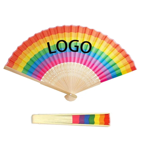 8" Fancy Bamboo Rainbow Folding Handheld Fans