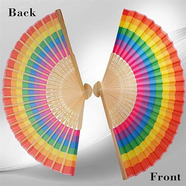 8" Fancy Bamboo Rainbow Folding Handheld Fans