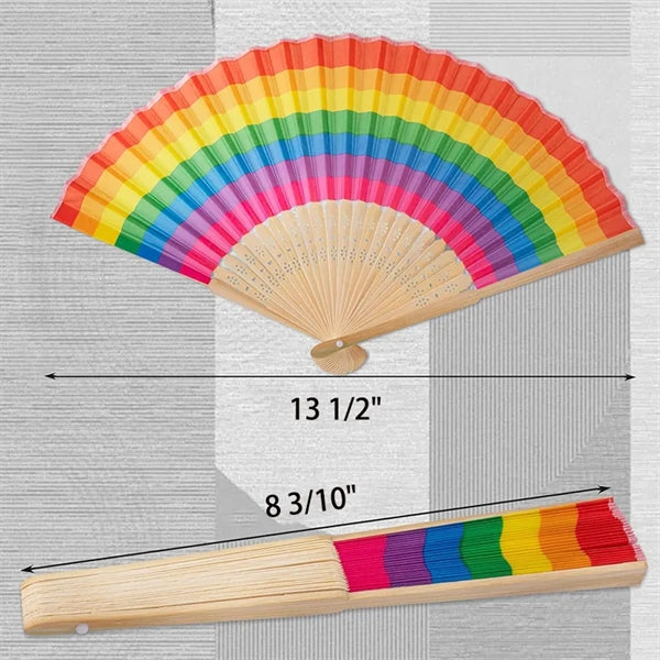 8" Fancy Bamboo Rainbow Folding Handheld Fans