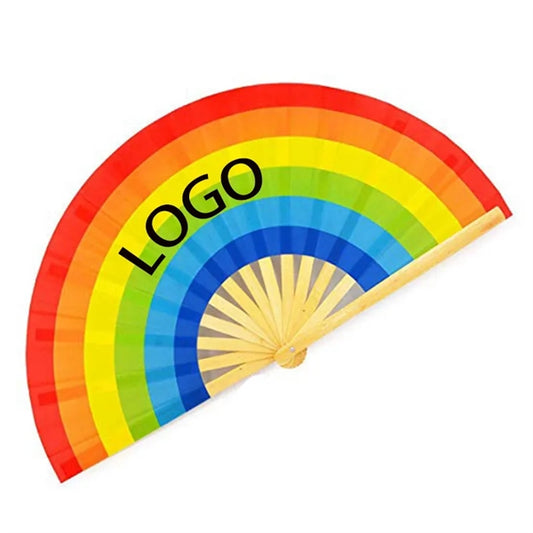 13" Large Size Fancy Bamboo Rainbow Folding Handheld Fans