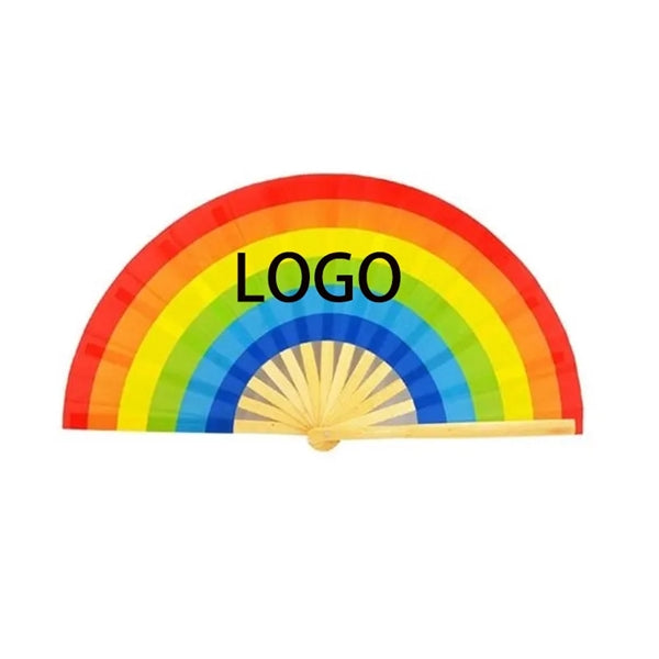 13" Large Size Fancy Bamboo Rainbow Folding Handheld Fans