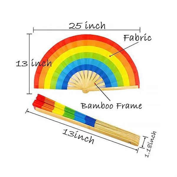 13" Large Size Fancy Bamboo Rainbow Folding Handheld Fans