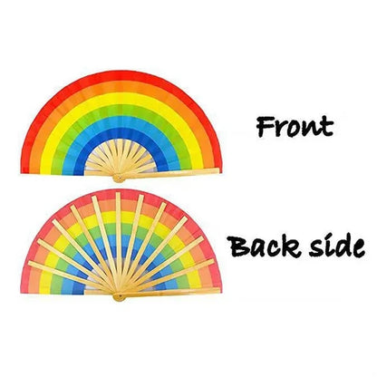 13" Large Size Fancy Bamboo Rainbow Folding Handheld Fans