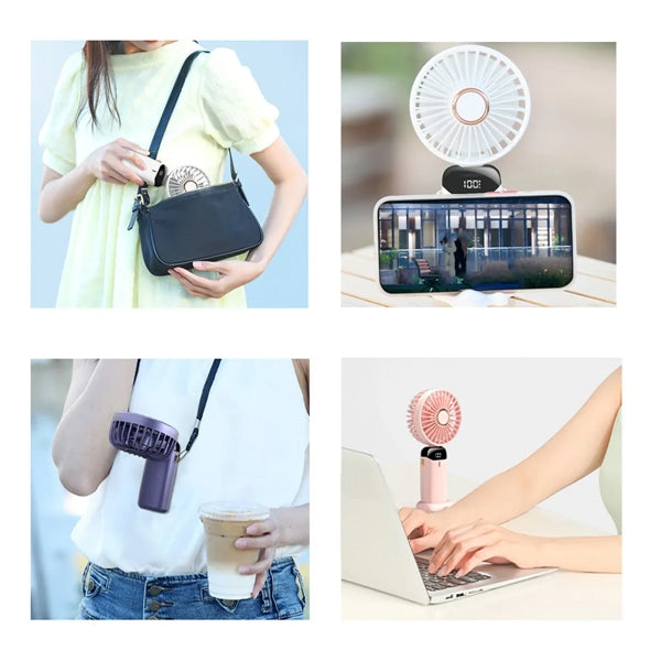 USB Rechargeable with LED Display Portable Handheld Fan