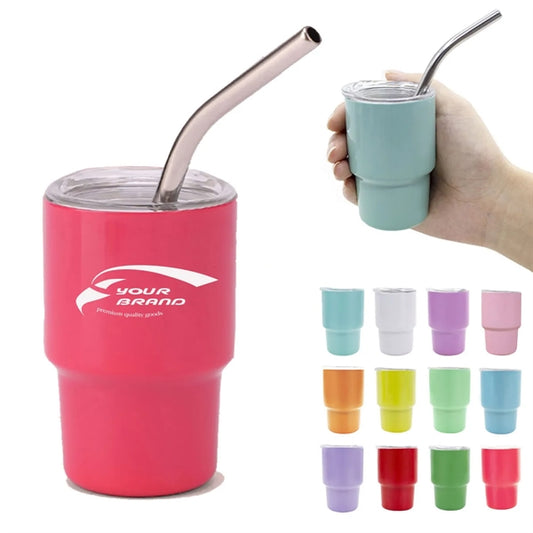 3oz Metal Mini Tumbler Shot Glass with Lid & Straw