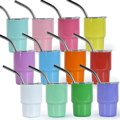 3oz Metal Mini Tumbler Shot Glass with Lid & Straw