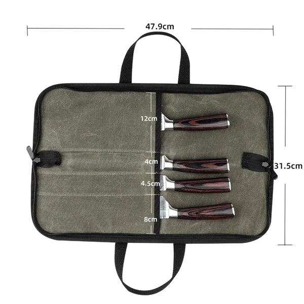 Canvas knife Case with 4 Slots For Kitchen Tools