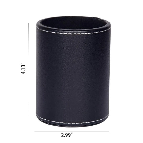 PU Leather Round Pen &Pencil Stationery Stand Desk Organizer