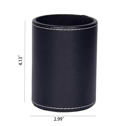 PU Leather Round Pen &Pencil Stationery Stand Desk Organizer