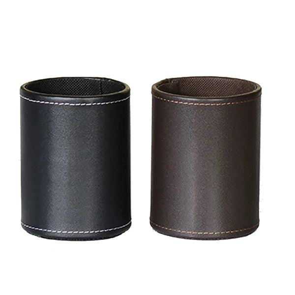 PU Leather Round Pen &Pencil Stationery Stand Desk Organizer