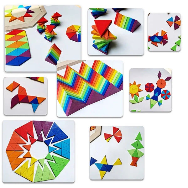 Wooden Rainbow Pattern Blocks