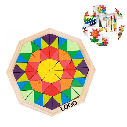 Wooden 3D Pattern Block Triangle Shape Puzzle