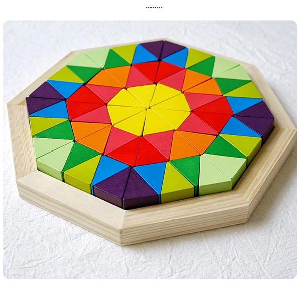 Wooden 3D Pattern Block Triangle Shape Puzzle