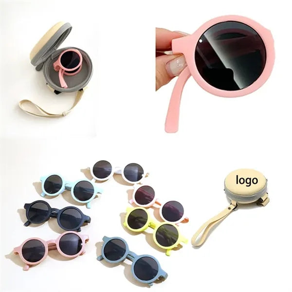 Children's Foldable Round Frame Sunglasses With Box