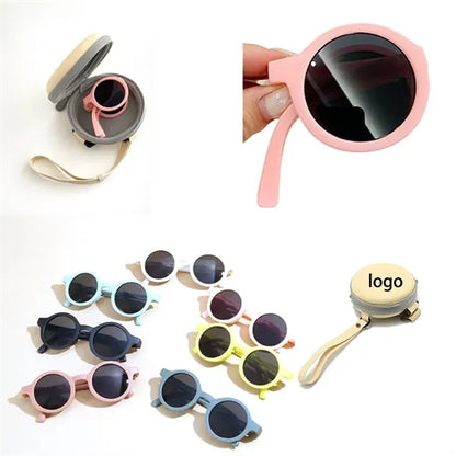 Children's Foldable Round Frame Sunglasses With Box