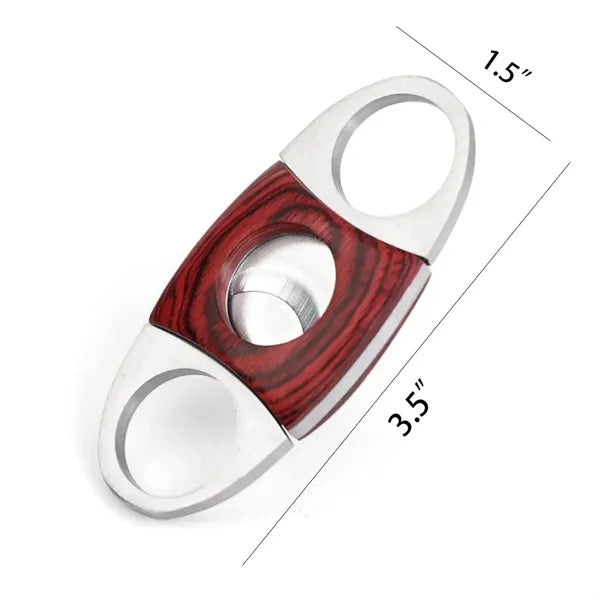 Stainless Steel Red Wood Double Cut Blade Cigar Cutter