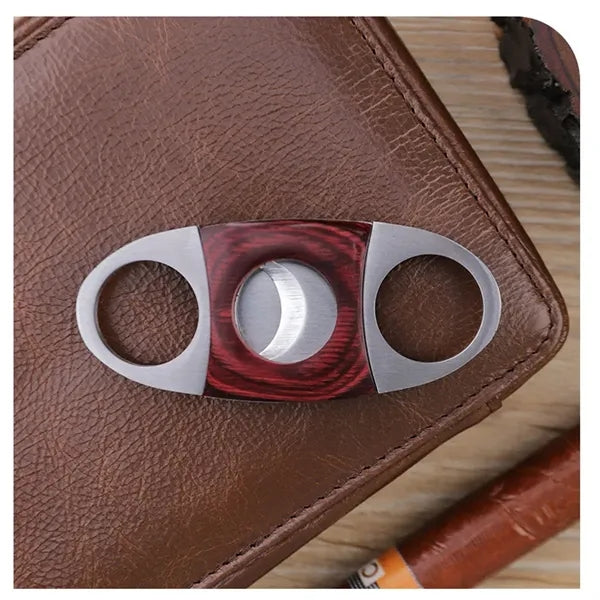 Stainless Steel Red Wood Double Cut Blade Cigar Cutter