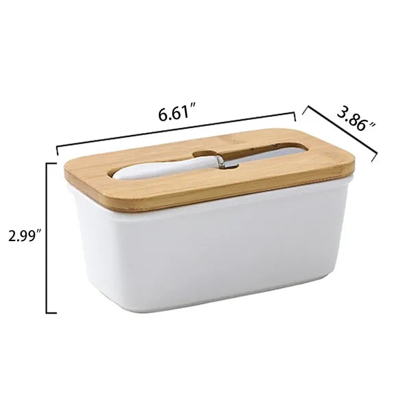 Kitchen Ceramic Butter Dish with Bamboo Lid & Knife