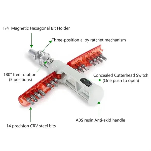 14-in-1 Portable Home Magnetic Ratchet Screwdriver Set