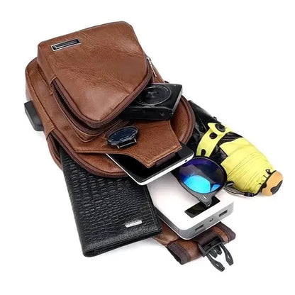 PU Leather Sling Bag Daypack