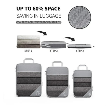 3PCS Compression Packing Cube Set Expandable Mesh Travel Bag