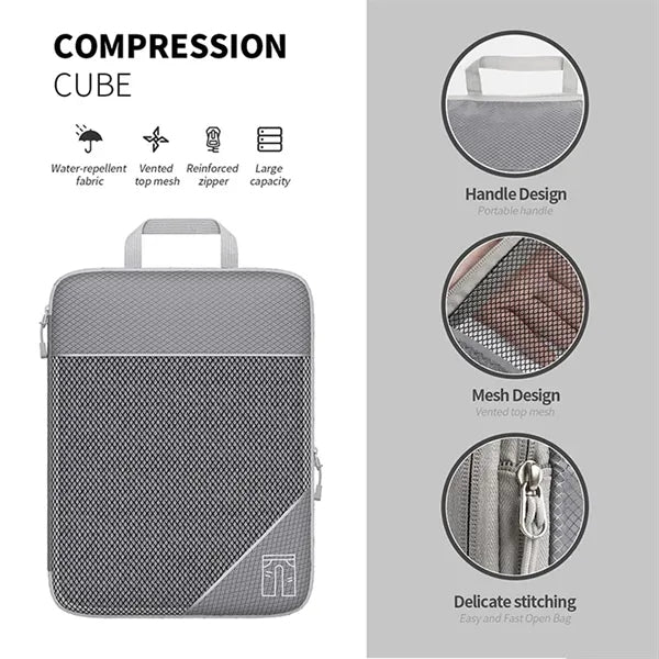 3PCS Compression Packing Cube Set Expandable Mesh Travel Bag