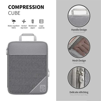 3PCS Compression Packing Cube Set Expandable Mesh Travel Bag