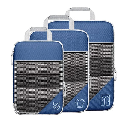 3PCS Compression Packing Cube Set Expandable Mesh Travel Bag