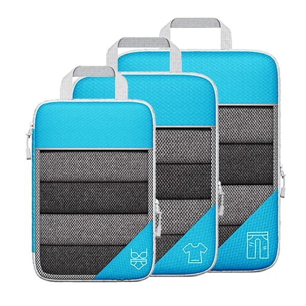 3PCS Compression Packing Cube Set Expandable Mesh Travel Bag