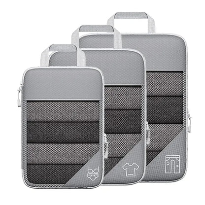 3PCS Compression Packing Cube Set Expandable Mesh Travel Bag