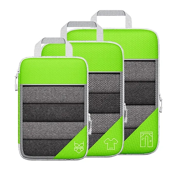 3PCS Compression Packing Cube Set Expandable Mesh Travel Bag