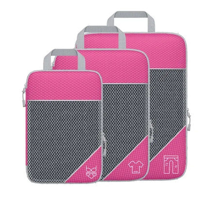 3PCS Compression Packing Cube Set Expandable Mesh Travel Bag