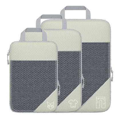 3PCS Compression Packing Cube Set Expandable Mesh Travel Bag
